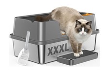 OROLEY Stainless Steel Litter Box with High Sides Lid, Extra Large XXXL Litte...