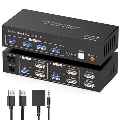 HDMI KVM Switch Dual Monitor 2 Computers Support 4K@60Hz USB 3.0 KVM Switches...