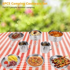 Aomiun 8PCS Stainless Steel Camping Cooking Set Cookware Mess Kit Cook Pots and