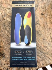 2 pair of anti-fatigue sport insoles designed for comfort and shock absorption.
