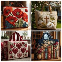 Cat Pattern Quilted Tote Bag Large Capacity Shoulder Bag Shoulder Tote Bag