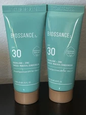 2x New Biossance Squalane + Zinc Sheer Mineral Sunscreen 0.68 oz/20ml Each Minis