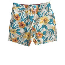 Caribbean Joe Mens Swim Trunks Tropical Floral Print Elastic Waist Drawstring L