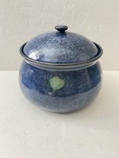 Blue Pottery Covered Unique Piece of Handmade Jar with Lid