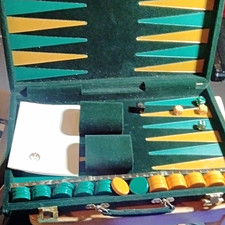 Aries of Beverly Hills Backgammon Board Game Set w/ Green Felt Case Dice