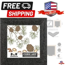 8x8 Picture Frame, Handmade Wood Rustic Black Photo Frame, High Definition Se...