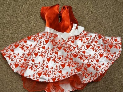 Build A Bear White with Red Hearts Satin Fancy Dress, Tulle trim, BAB Valentine