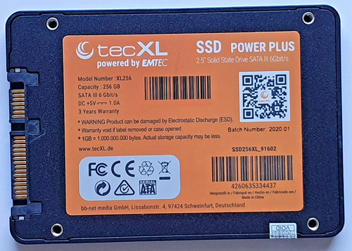 256 GB SATA III EMTEC tecXL XL256 SSD Power Plus 3D-NAND TLC 2.5" Festplatte
