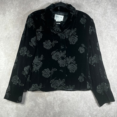 Vintage Oscar dela Renta Jacket Womens 12 Black Velvet Burn Out Floral Party