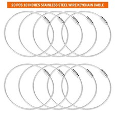 20PCS Wire Keychain Cable 10 Inch Large Stainless Steel Key Ring Loop Holder New