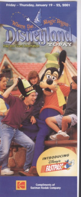 2001 Disneyland Today Map & Guest Information Brochure January 19-25