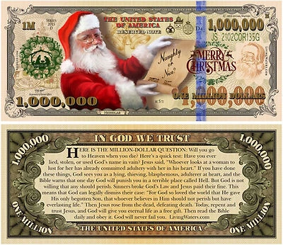 Santa Claus Christmas Million Dollar Bill Funny Money Gospel Tract + FREE SLEEVE