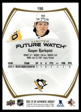 2021-22 Upper Deck sp future watch /99 Kasper bjorkqvist Pittsburgh Penguins