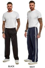 MENS TRACKSUIT BOTTOMS Gents Gym joggers stripe silk pants Black / Blue trousers