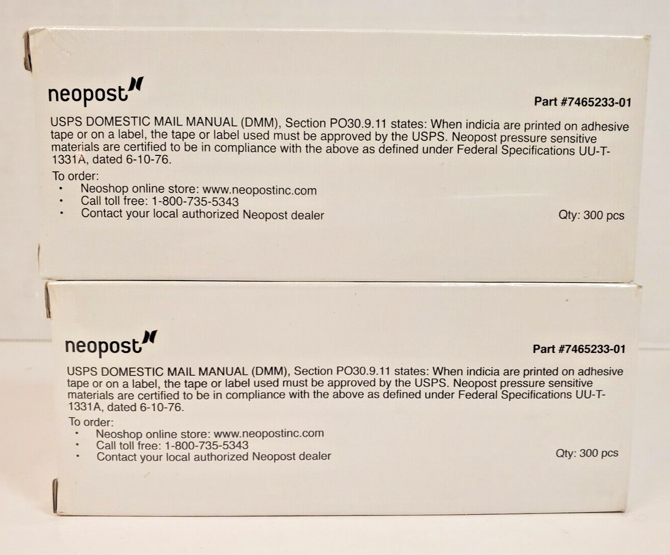 Lot (2 boxes) Single Strip Postage Meter Tapes 746523301 Neopost NEW