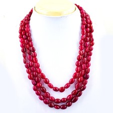 535.00 Cts Earth Mined Red Ruby 3 Strand Oval Shape Beads Necklace NK 12E47