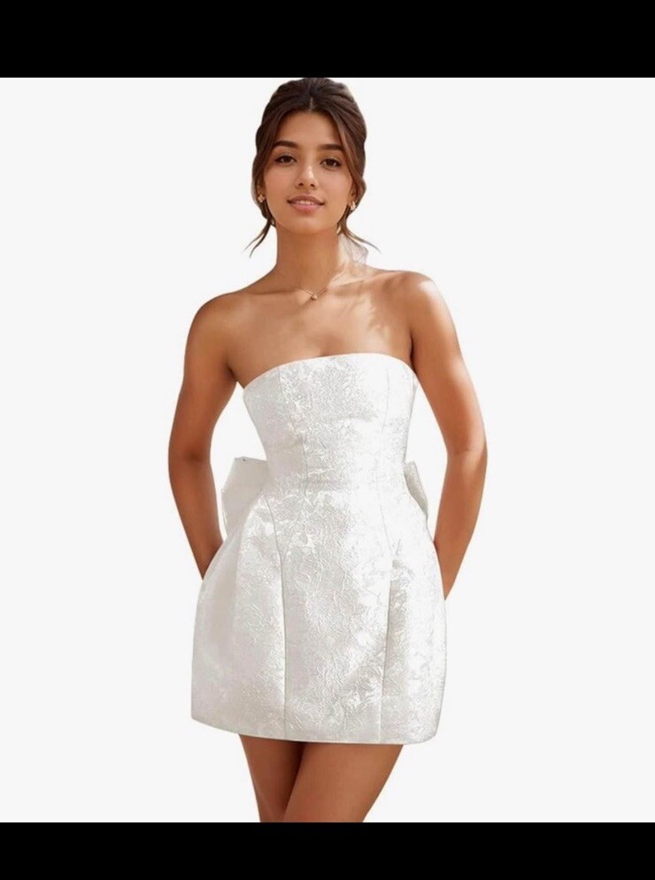 NEW Cocktail Dress Event White Bow Strapless Courthouse Wedding Old Money 14 L-image