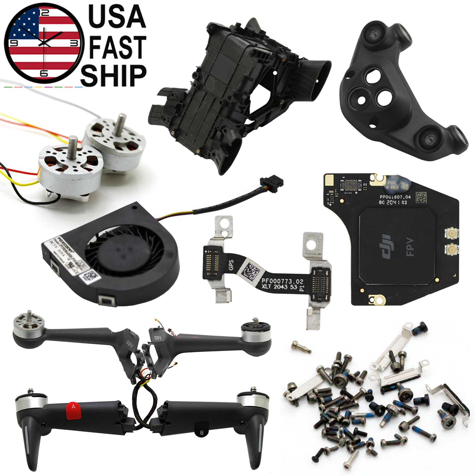 For DJI FPV Drone OEM Replacement - Middle Frame, Arm Shell, Arm Motor, Screws-image