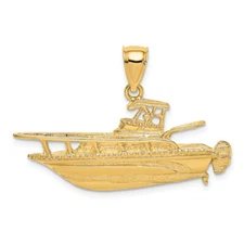 New 14k Yellow Gold Fishing Boat Charm Pendant