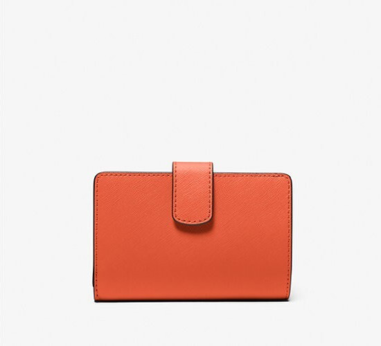 Michael Kors Jet Set Travel Medium Bifold Zip Coin Wallet Red Clay Leather