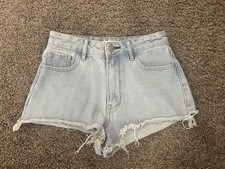 WOMENS PAC SUN LIGHT WASH CUT OFF BLUE JEAN SHORTS SIZE 0