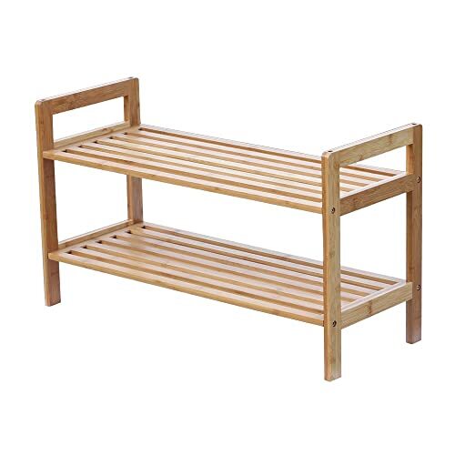 2 Tier Brown Bamboo Shoe Rack for Organized Storage  