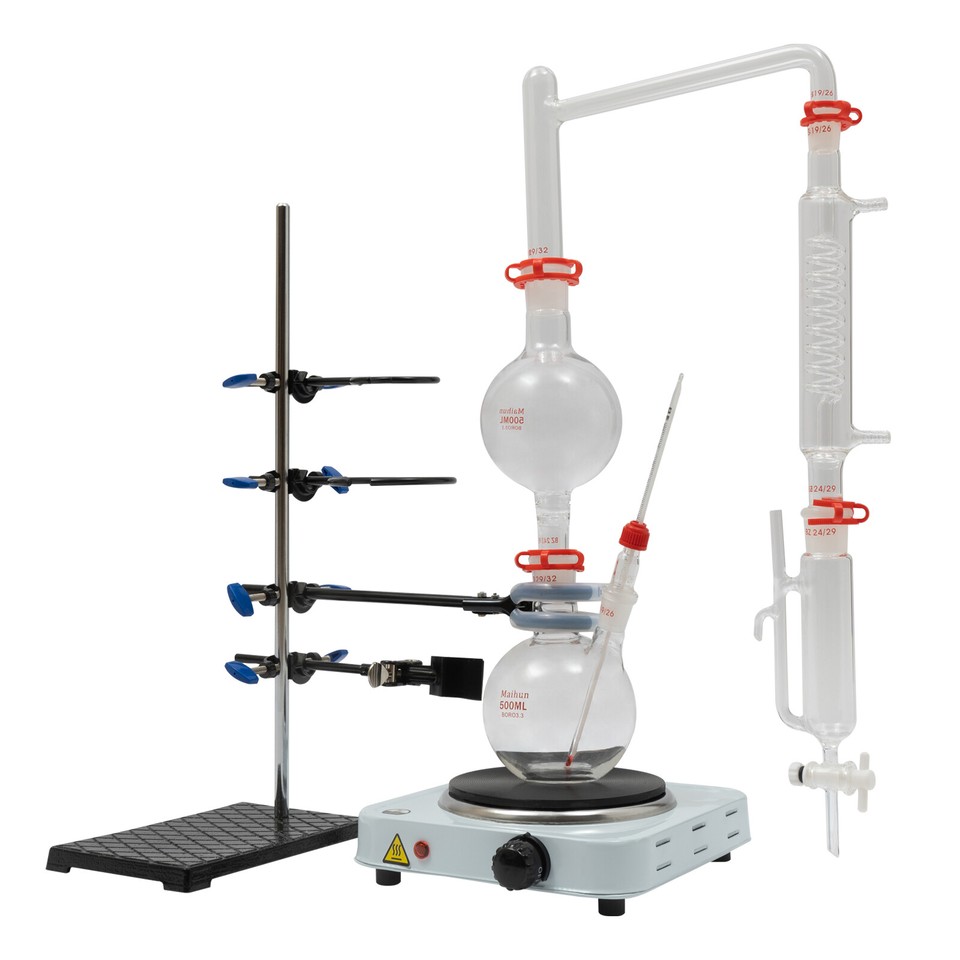 500ML Chemistry Lab Distillation Apparatus Kit Glassware+1KW Electric