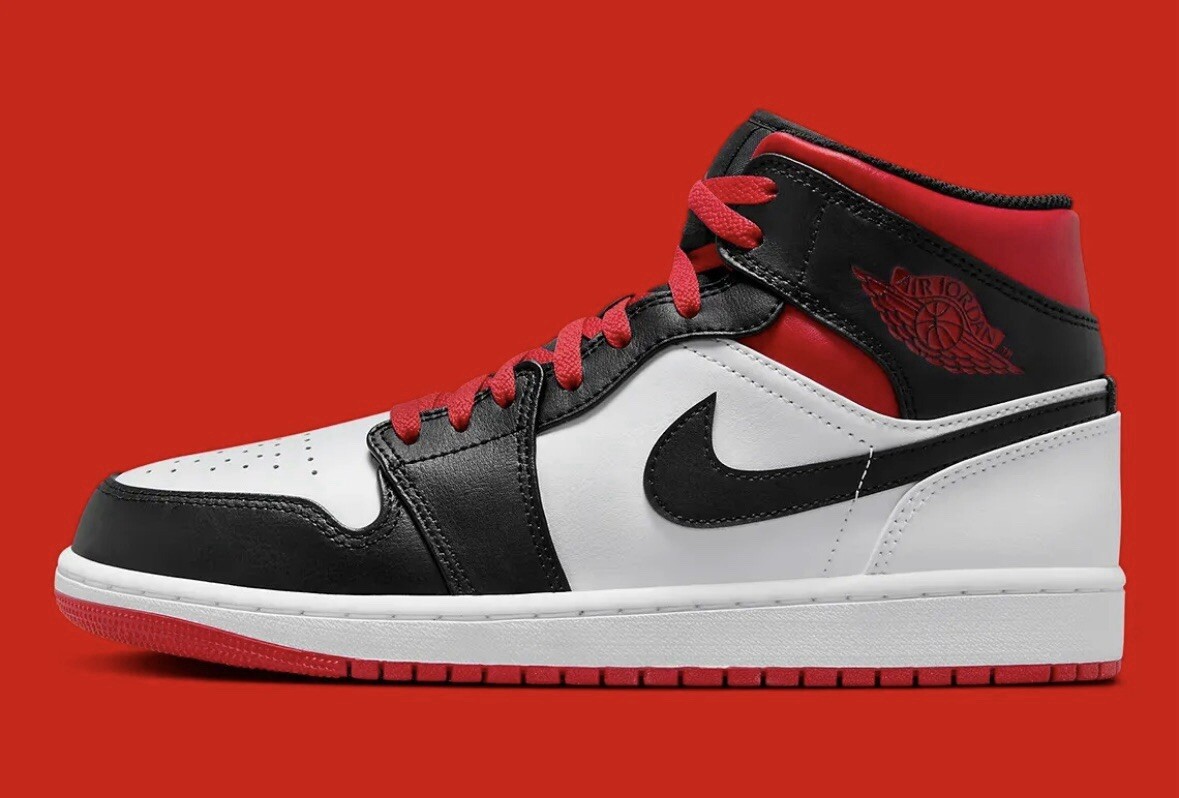 New Nike Air Jordan 1 Mid Shoes Gym Red Black Toe White