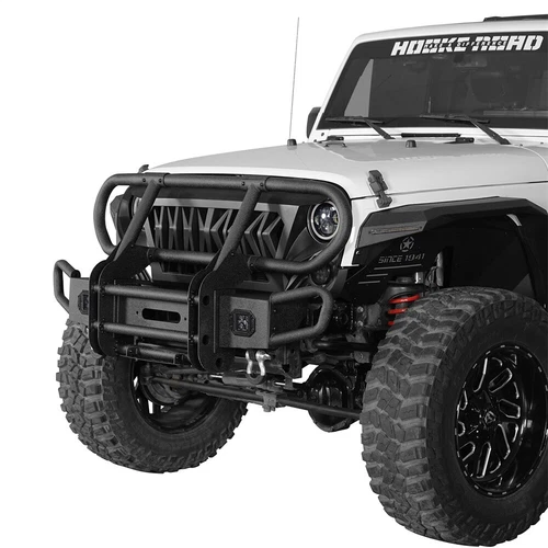 Offroad Steel Front Bumper w/ Grille Guard Fit 2007-2018 Jeep Wrangler JK Black