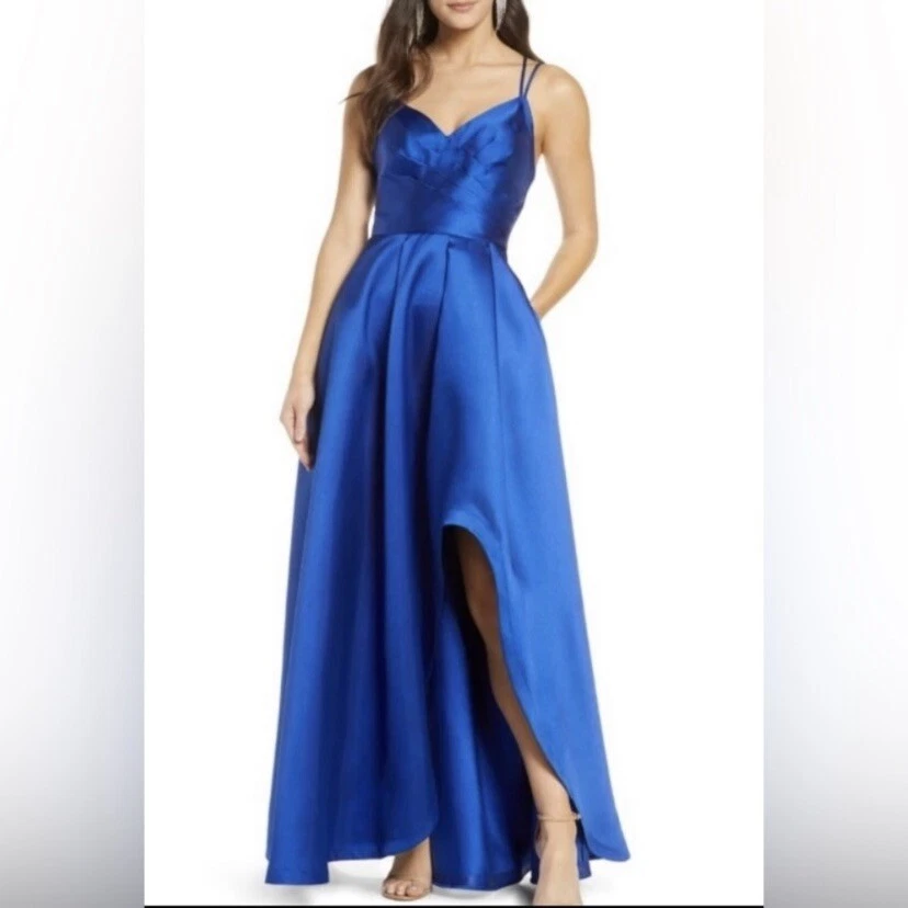 Sequin Hearts Women s Juniors Royal Blue Strappy Back Gown Dress