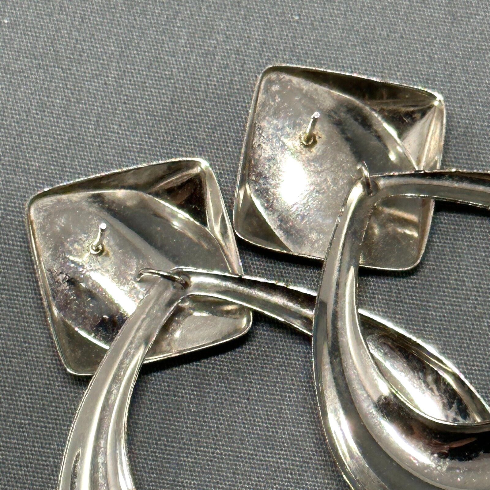 Pierced Stud Earrings Rectangular Top and Hoop Bo… - image 5