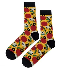 NWT Pizza Topping Dress Socks Novelty Men 8-12 Yellow Crazy Fun Sockfly