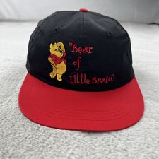 Vtg Disney Cap Hat Mens Black Winnie The Pooh 90s Cartoon Bear Retro Theme Park