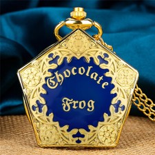 Golden Pentagon Shaped Cover Quartz Pocket Watch Necklace Pendant Chain Gifts