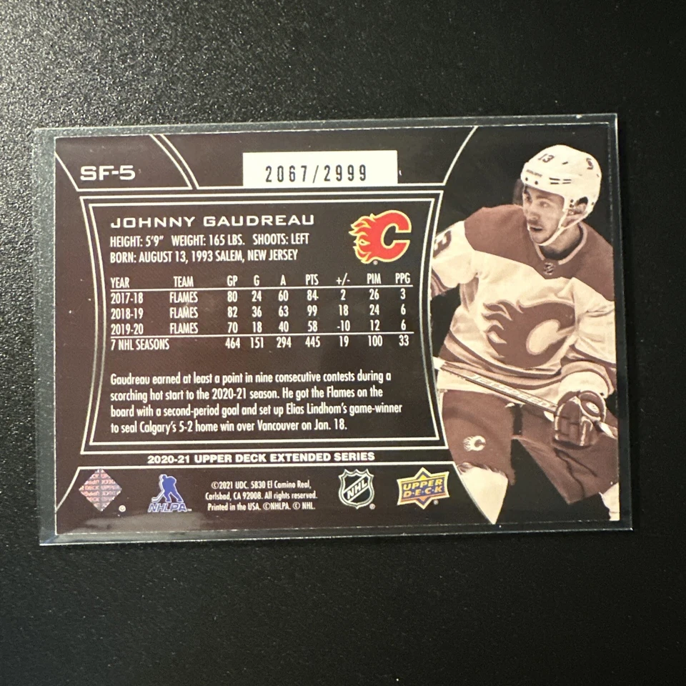 2020-21 UD EXTENDED Series JOHNNY GAUDREAU SPx FINITE #2067/2999 #SF-5 - Image 2 of 2