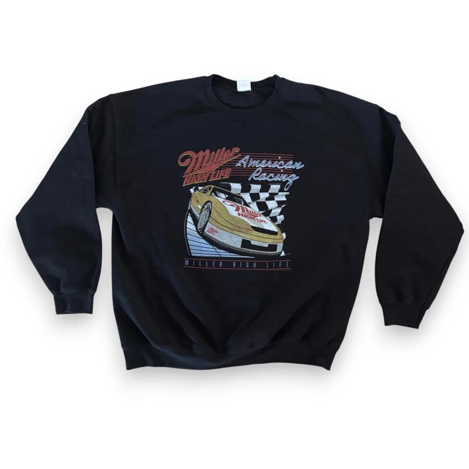 Sudadera Miller High Life American Racing Para Hombre Grande Comida Chatarra Camiseta Negra Foto 2 de 4