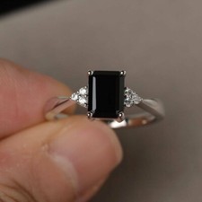 Lab-Created 2.40 Ct Emerald Cut Black Diamond Engagement Ring 14K White Gold FN