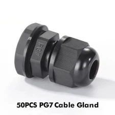 50PCS PG7 Nylon Black Cable Gland Dia. 0.13" - 0.25" Waterproof Wire Connectors