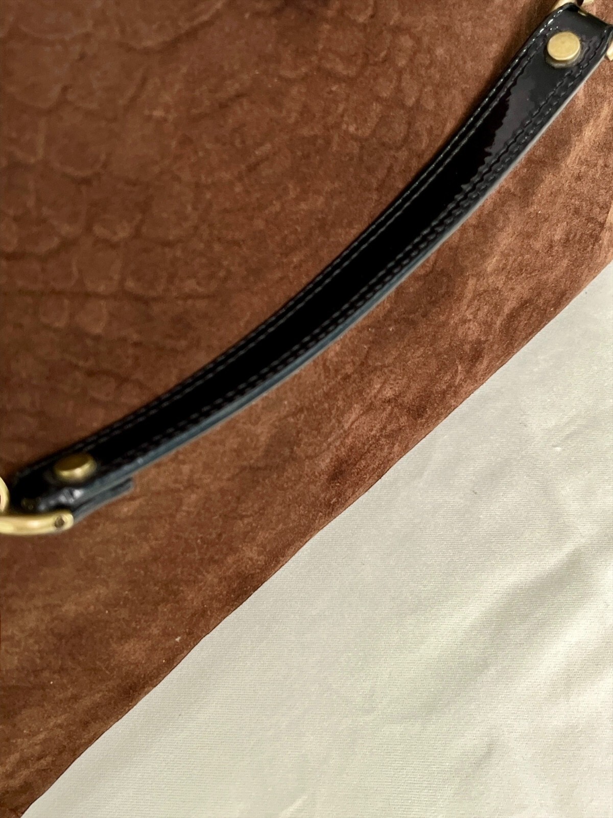 LANVIN "Amalia" Python Print Brown Suede Bucket S… - image 8