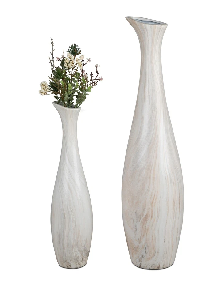 2er Set Deko Flaschenvasen MARMOR H. 40 + 60cm creme braun Keramik Formano