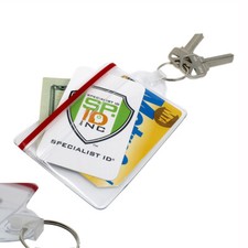 5 Soft Vinyl ID Badge / Fuel Card Holders w/ Key Ring  Water Resistant Zip Seal