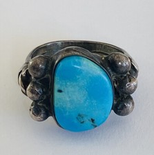Vintage Navajo Sterling Silver Natural Turquoise Ring Size 9 10-Grams