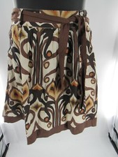 Women's African Tan Cream Yellow w/ Belt Knee Length Skirt Size Large NWT