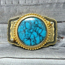 Classic Western Dress Belt Buckle Cowboy Cowgirl Blue Mount Vtg 80s   .CVB250