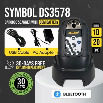 Symbol DS3578-HD Wireless Bluetooth 2D Barcode Scanner w/Base + Kit Grade A! 