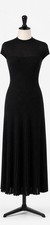Chanel Ribbed Knit Pleated Midi Dress Black Wool Blend Logo Waist Size 44