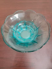 MCM Anchor Hocking SWEDISH Aquamarine Glass Vintage 2 PC CHIP & DIP BOWL SET