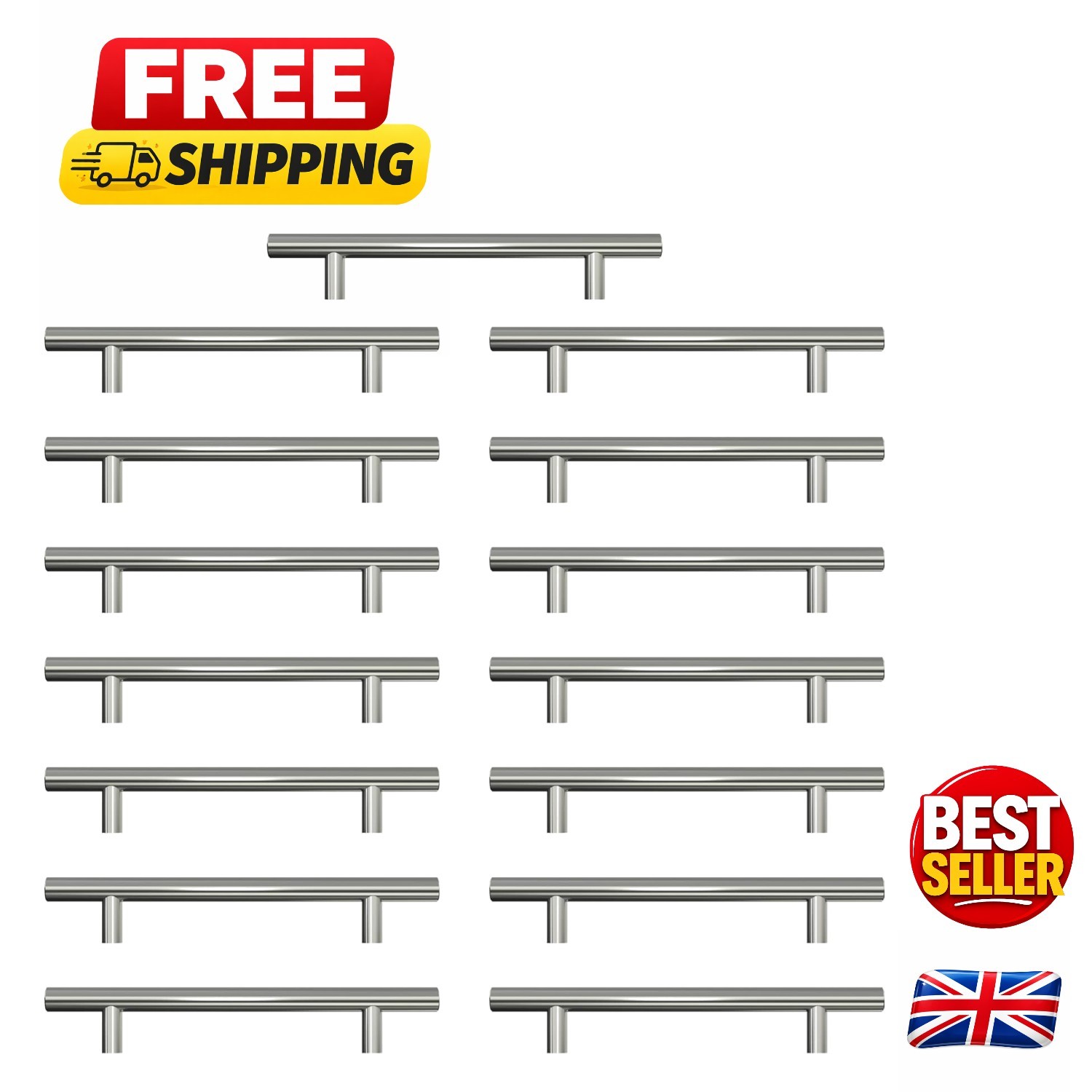 Minimalist 15 Pack Stainless Steel Cabinet Pull Handles - 128mm Hole Centers