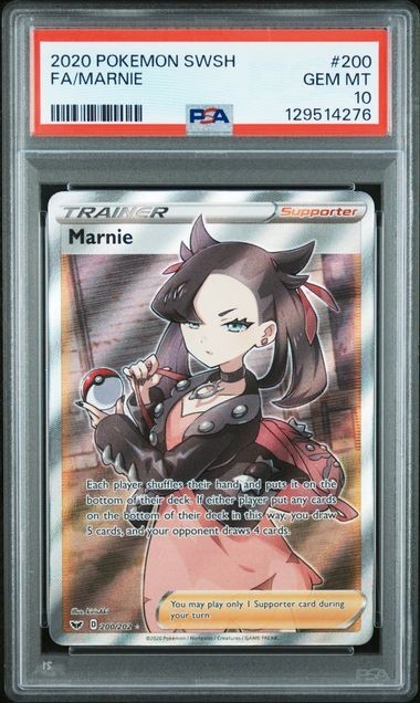 PSA 10 MARNIE 200 TRAINER SWORD & SHIELD BASE SET POKEMON