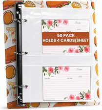 Recipe Card Protectors 4X6 for 3 Ring Binder, 50 Pack 200 Pockets